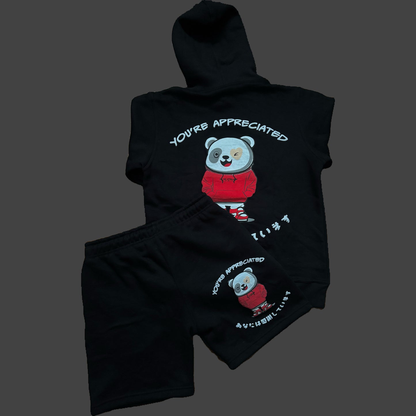 YATHEPANDA Hoodie Shorts Set (Black/Red)