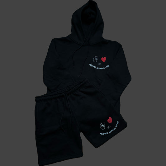 YATHEPANDA Hoodie Shorts Set (Black/Red)